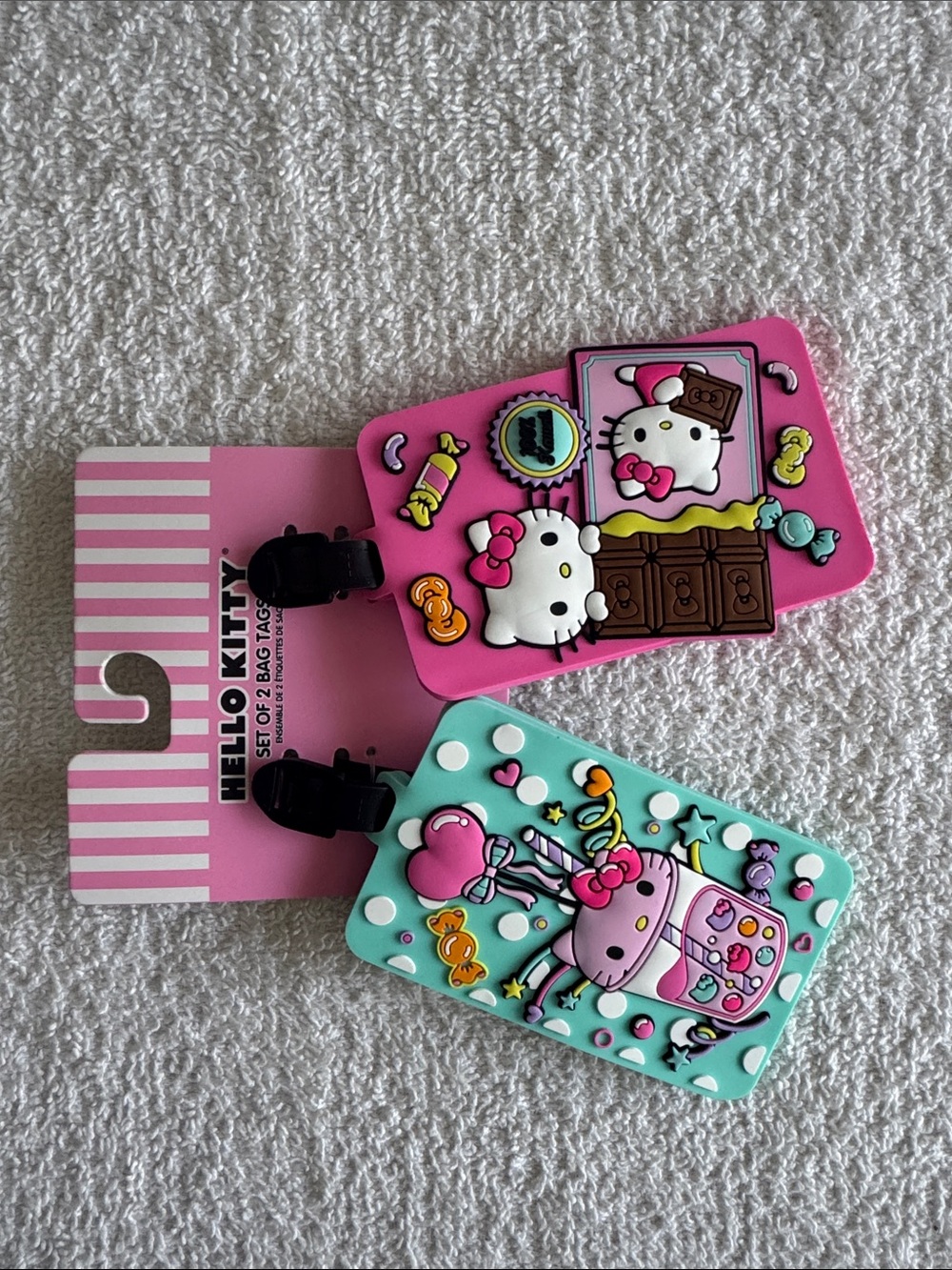 Hello Kitty Pink & Mint Cartoon Silicone Bag Tags Set of 2 - Picture 6 of 7